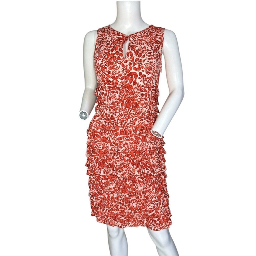 Worth New York Womens 100% Silk Red Floral Sheath Dress Size 8 Boho Chic Ruffled